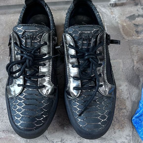 Giuseppe Zanotti Frankie python embossed leather sneakers Black SZ 40/9.5 - Picture 2 of 11